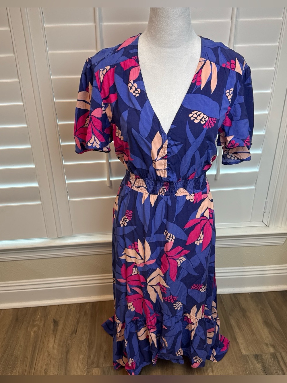 Abel the Label Floral V-Neck Dress in Blue and Pink